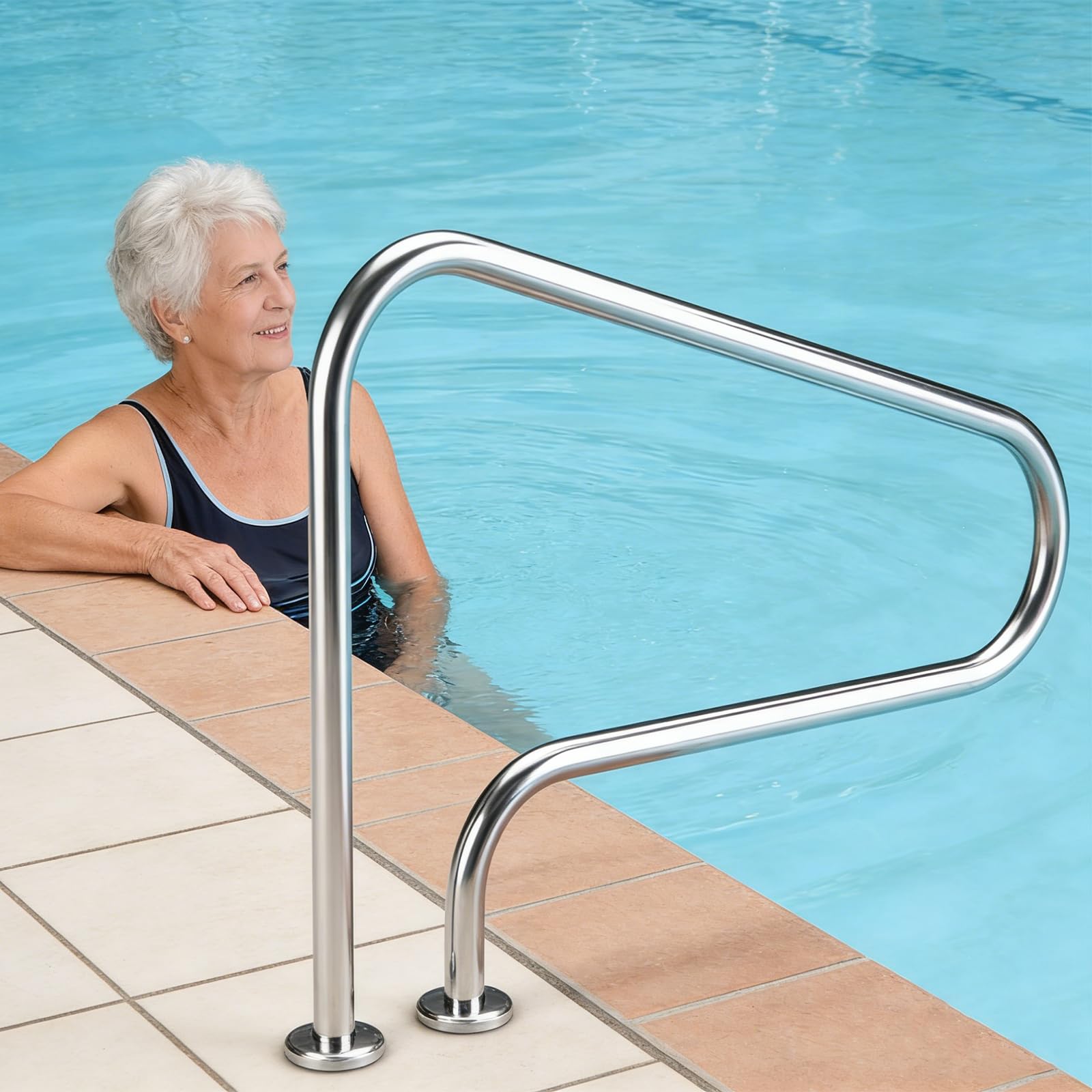 Swimming Pool Handrail aus 304 Edelstahl, 125x80cm Pool Handlauf Schwimmbad-Handlauf mit 250 lbs Tragkraft, Sicherheitsgriff für Einbaupool Spa Wasserpark, einfache Montage, 1 Pack