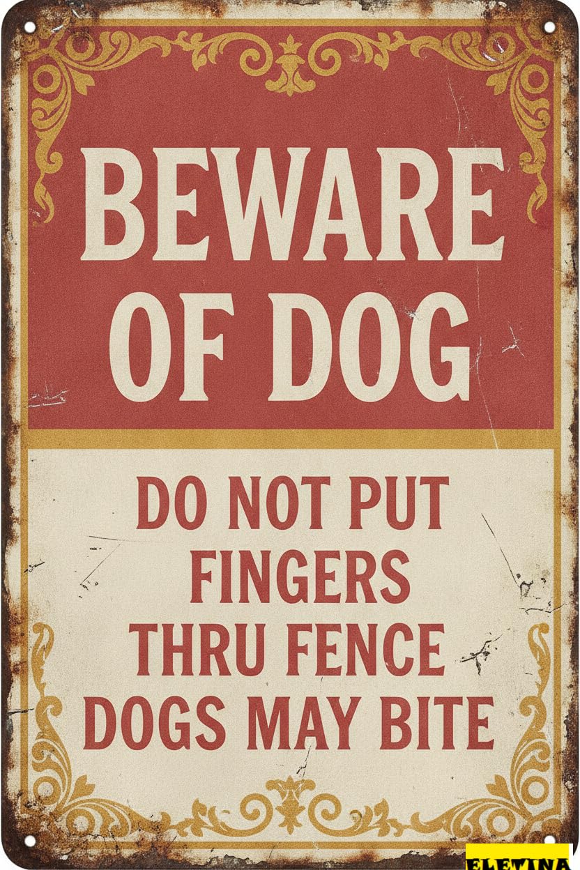Tin Sign for Man Cave Beware Of Dog Do Not Put Fingers Thru Fence, 12x16 Rust Free Aluminum, Weather/fade Resistant, Easy Mounting, Indoor/outdoor Use Private Property Decorative