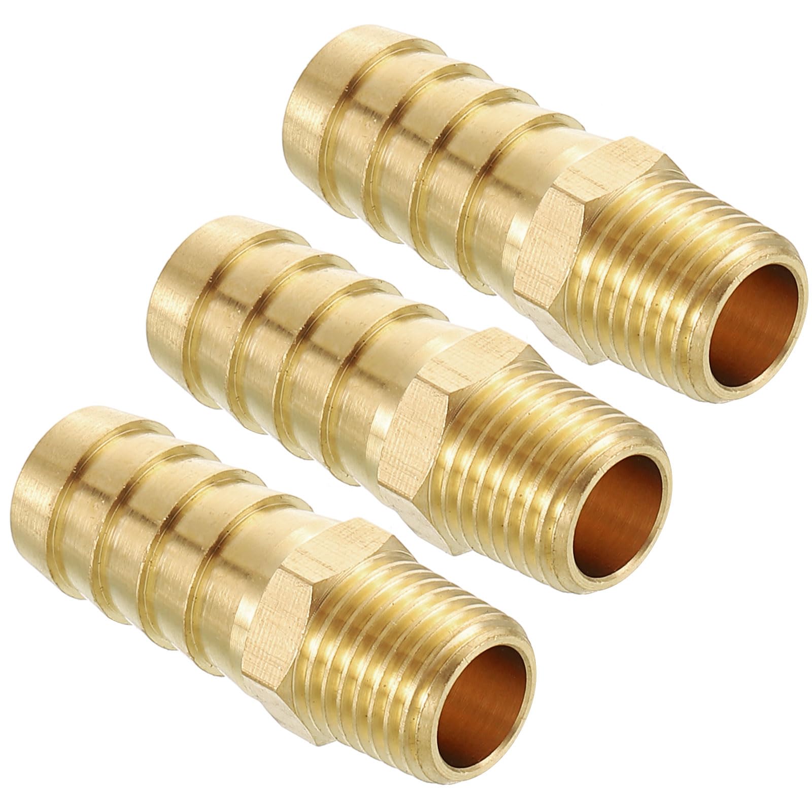 Kozelo Pack of 3 Brass Hose Barb Fittings Adapter Connector 1/2"(15mm) Hose Barb to 1/4"(7mm) NPT Male Fittings for Home Machines, Massage Bathtubs, and Irrigation Systems