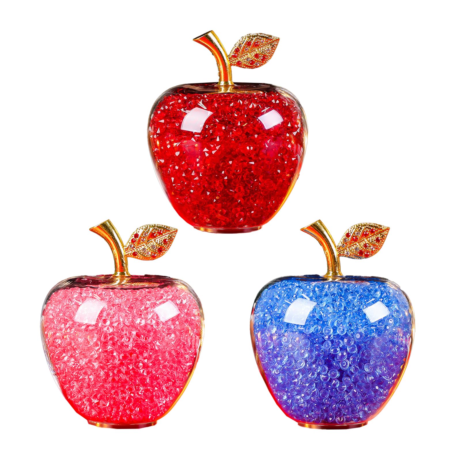 Tomotato Crystal Apples Figurine Paperweight Craft Decoration Table Top Ornament Statue Fruits Collectibles Ornament Home Decor (A-3pcs)