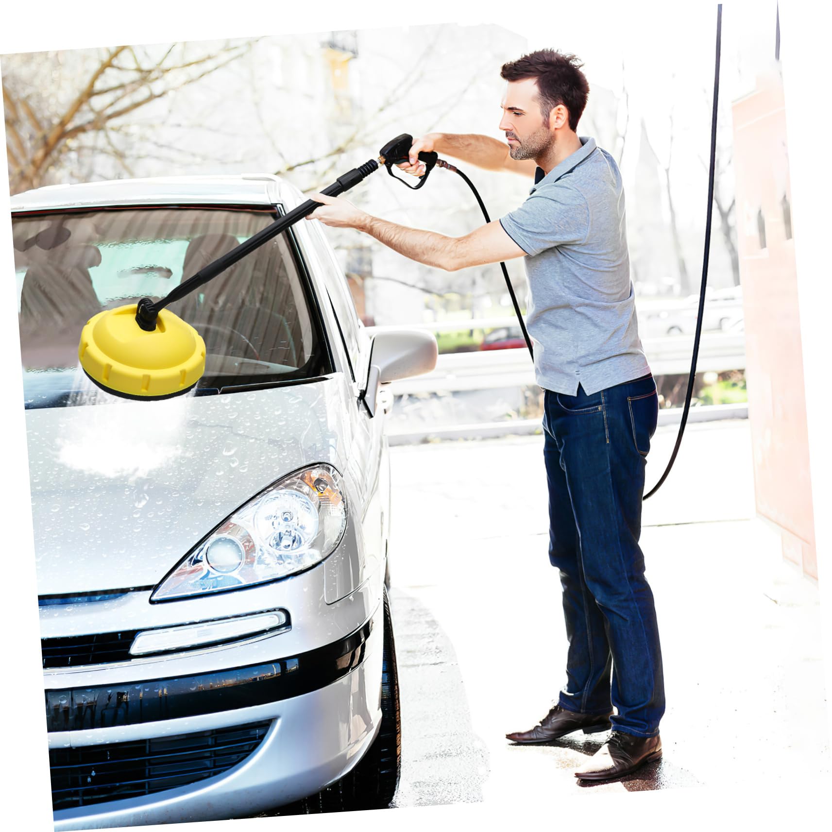 Limpiador de Superficies Rotativo para Hidrolavadora Cepillo de Limpieza de Alta Presión Mango Largo Adecuado para Coches y Superficies Planas