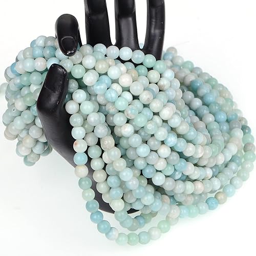 Vista 3 de ICAI Beads Cuentas de piedra suelta redonda de Yaxaita natural de 0.236 in para hacer joyas, manualidades, diseño de 1 hebra de 15 pulgadas