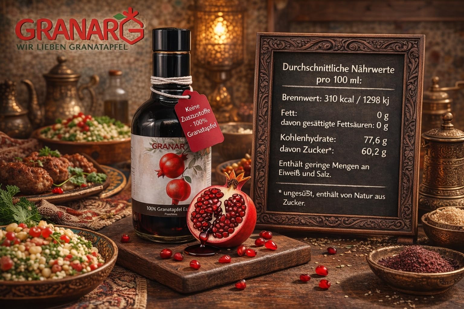Granar Premium Bio Granatapfel Essenz, Extrakt, Nar Eksi, 250ml, Rein Natürlich ohne Zusätze, Fruchtig-Säuerlich, Vegetarisch (5 x 250ml)