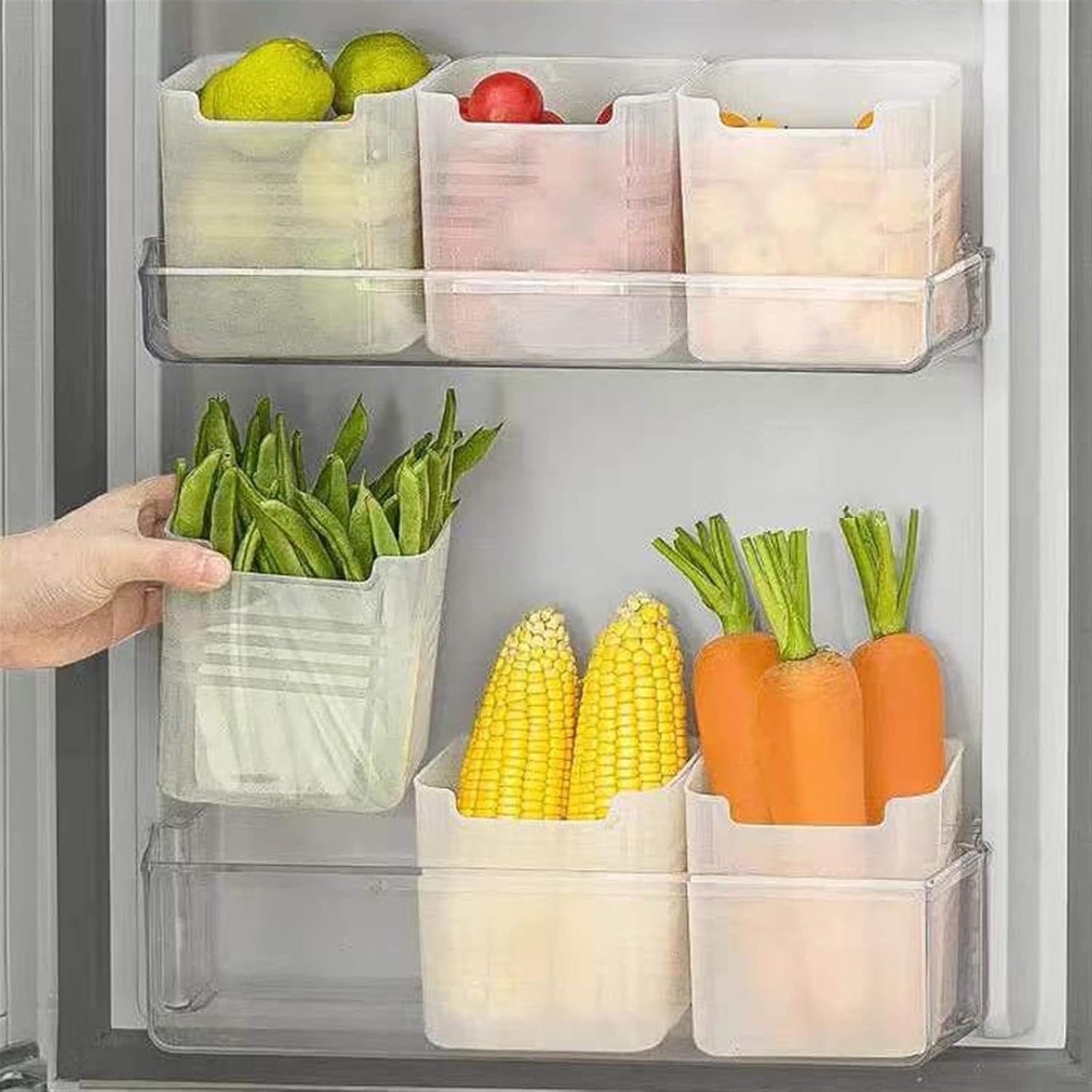 TEJVI Fridge Side door Organizer - Space-Saving Storage Bins for Fruits, Vegetables, and Kitchen Essentials | Durable, Transparent Plastic | Ideal for Refrigerator Side Door (Pack of 3)