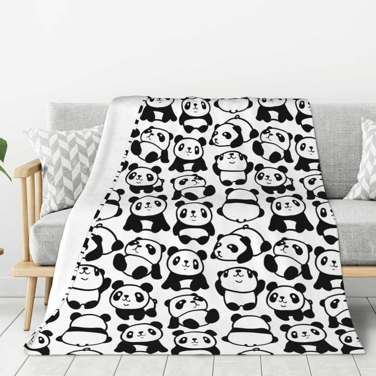 Xinvast Black Panda Cute Panda Blanket Animal Throw Blanket Super Soft Flannel Fleece Throw Blanket Lightweight Plush Fuzzy Bed Blanket For Couch 50"X60"