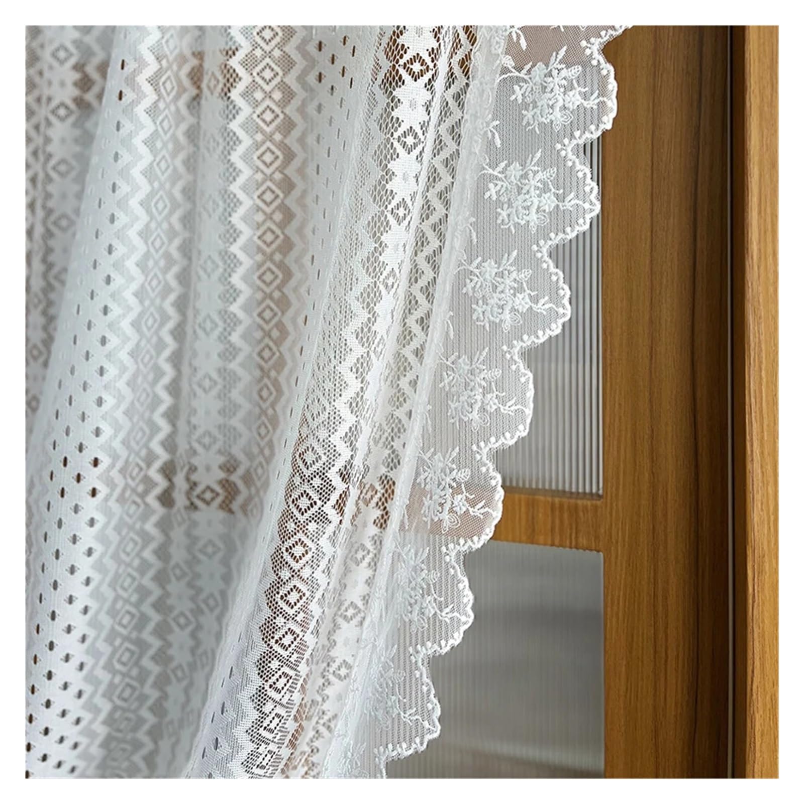 ITRHJTGP Gauze Curtain Retro Lace Tulle Curtain For Bedroom Balcony Pastoral White Veil Sheer Panel Partition Door Drapes For Home(SPECIAL ROD POCKET_W160 X H213CM)