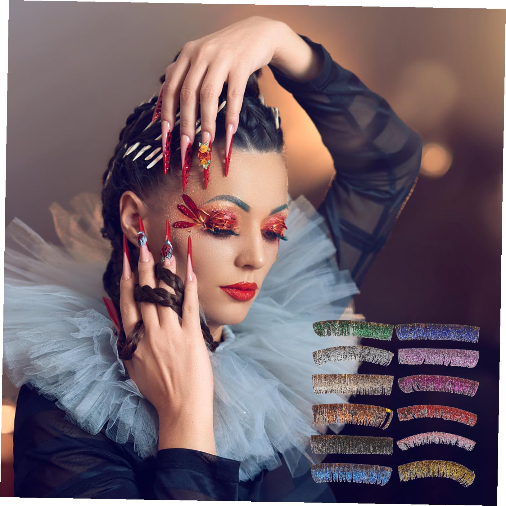 Ipetboom 30paia Ciglia Glitterate Colorate Per Cosplay Extension Per Effetti Esagerati e Attraenti Per Halloween e Feste