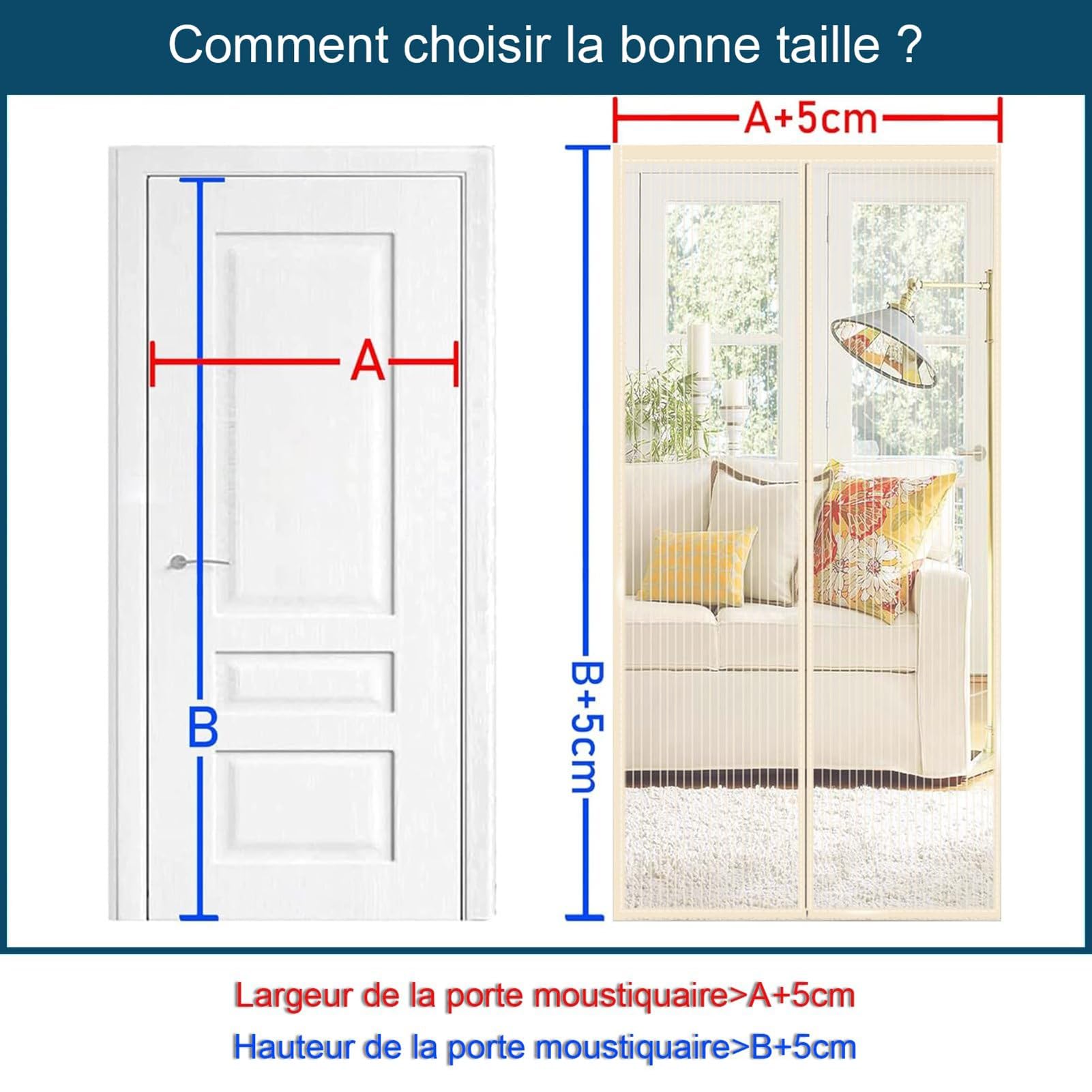 Moustiquaire de Porte Rideau,235x230 cm(largeur*hauteur) Magnétique Rideau de Porte Antimoustique avec Fermeture Aimantée Sans Perçage pour Porte de Balcon, porte Cave,Bandes Noires