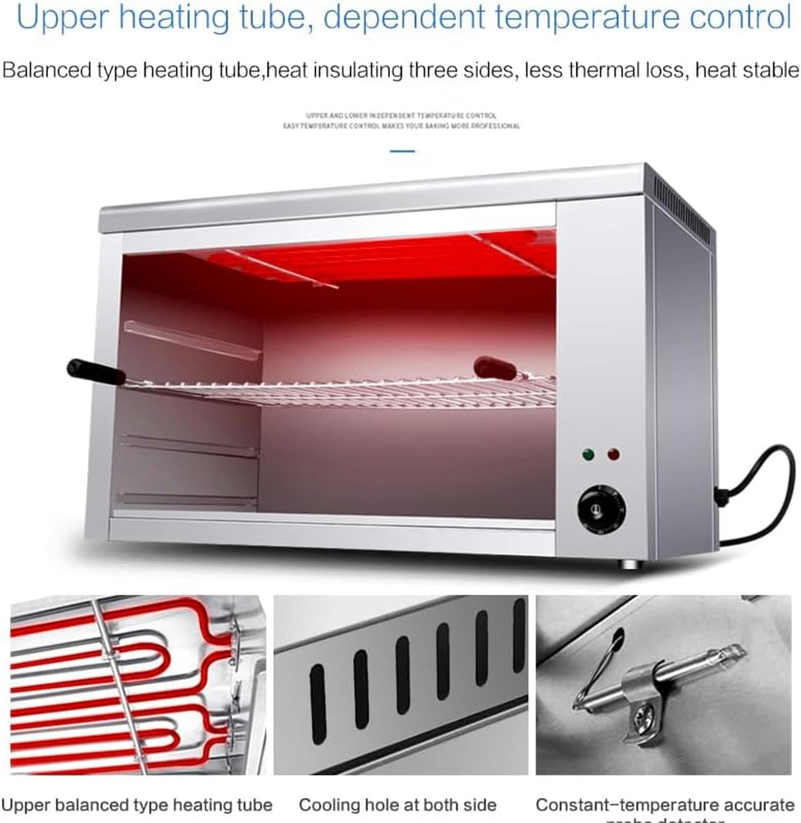 Horno De Salamandra Eléctrica, Horno Eléctrico Comercial con Control Termostáticamente, Electrodoméstica De Cocina Ajustable De 2200 W