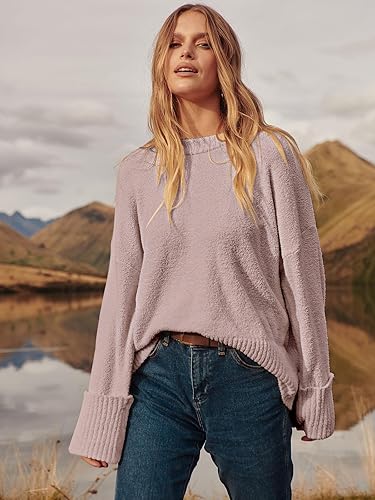 Vista 6 de ANRABESS Suéter de manga larga con cuello redondo para mujer, de gran tamaño, de punto mullido, informal, grueso, cálido, para otoño 2024, trajes