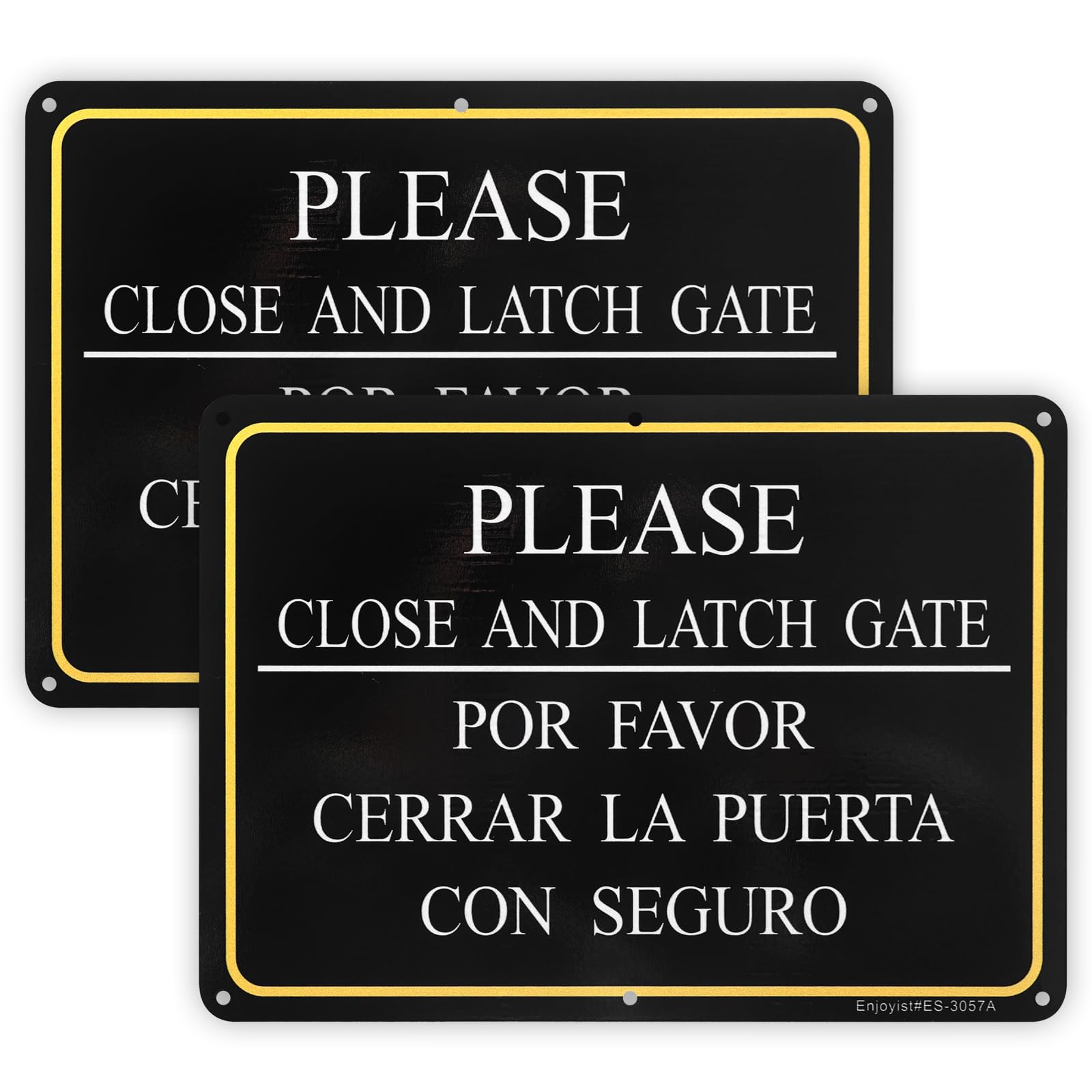 2 Pack Please Close and Latch Gate Sign Bilingual English Spanish, Keep Gate Closed Sign, 12"x 8"Rust Free Aluminum – Reflective, UV Protected and Weatherproof