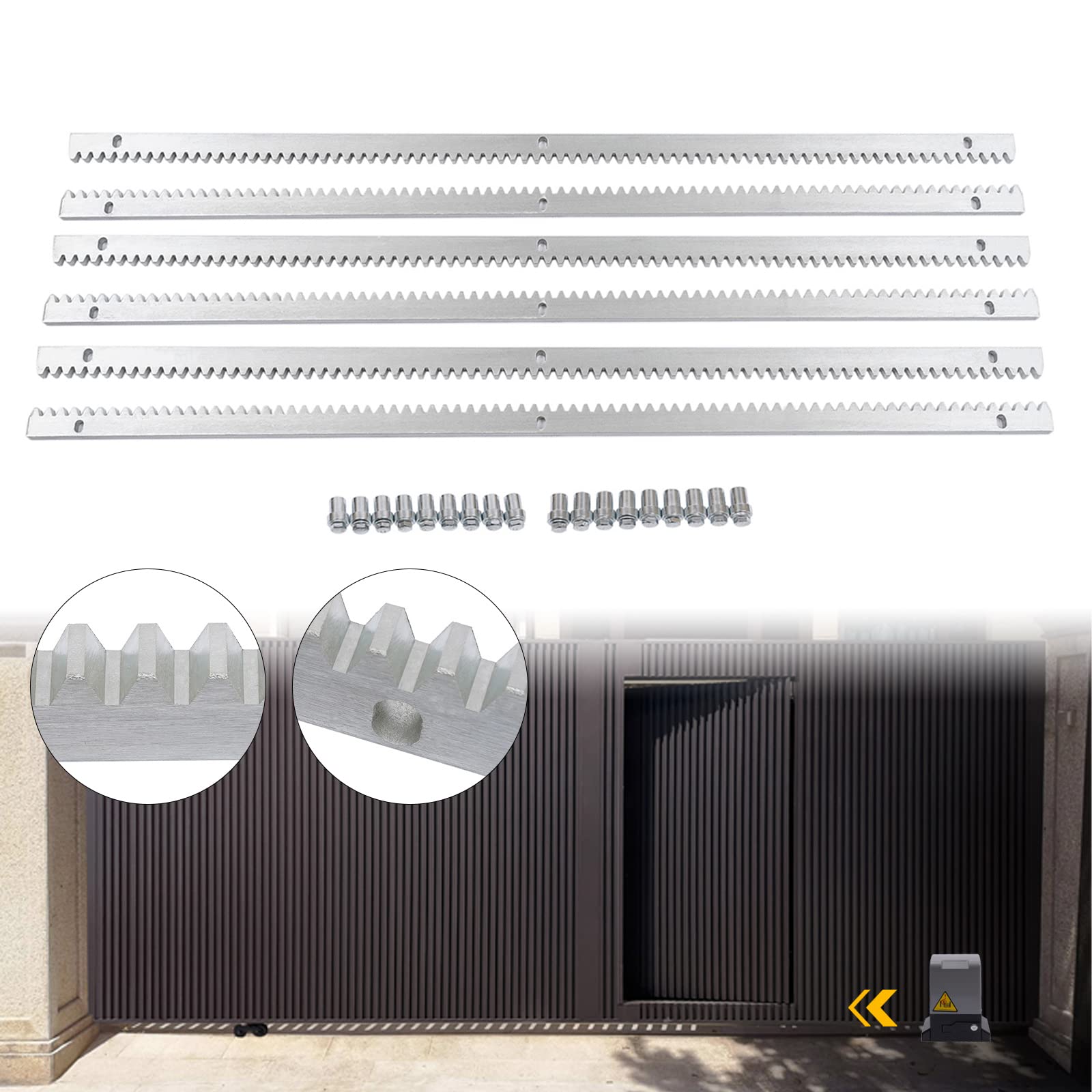 6 x 1m de cremallera de acero galvanizado, accesorio para accionamiento de puertas correderas, pieza de repuesto para accionamiento de puertas correderas