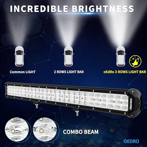 Miniatura 3 de OEDRO 25Inch 450W LED Light Bar Tri-Row Spot Flood Combo Led Work Light + Wiring Harness, Off Road Driving Fog Lamp Boat Lighting Fit for Truck