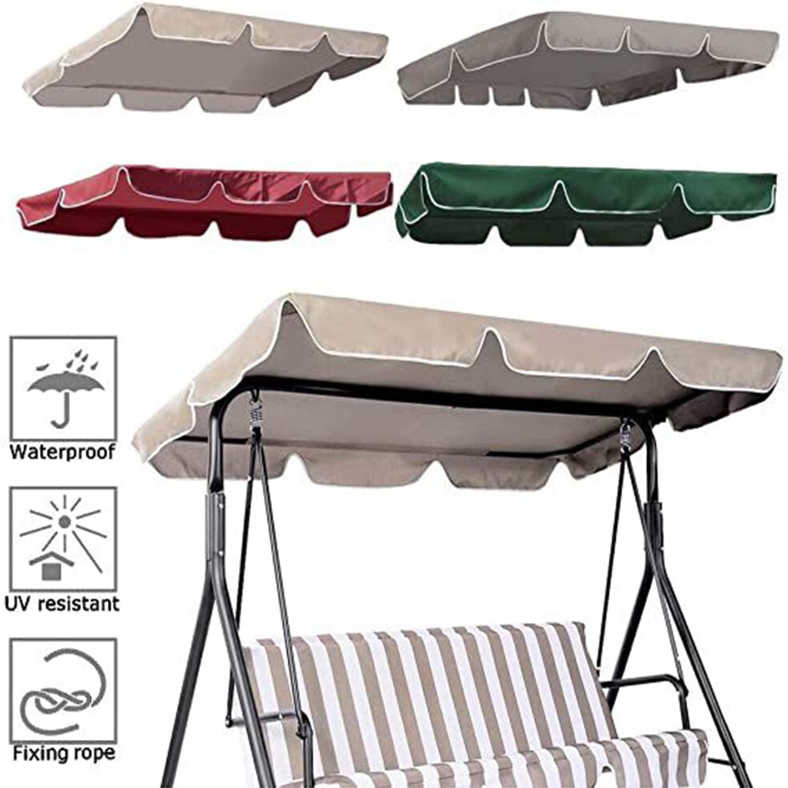 Copertura Dondolo Posti Impermeabile,Tettuccio per Altalena da Giardino,Telo Ricambio,Copertura Dondolo 3 Post,Impermeabile,Tettuccio per Altalena da Giardino,Tetto UV 50,01,249 * 185 * 18cm