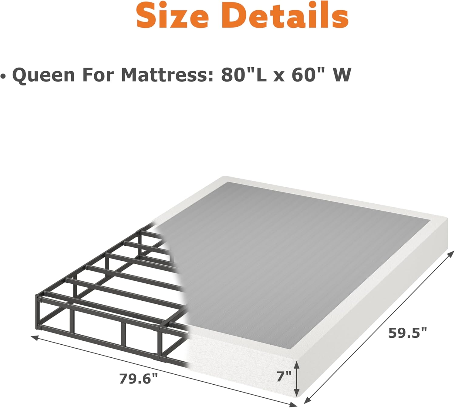 7 Inch Box Spring for Queen Bed Bases - Heavy Duty Metal Mattress Foundation with Fabric Cover,3000 lbs Capacity,Low Profile Queen Box Spring Only,Noise Free,Easy Assembly 7 Inch Queen