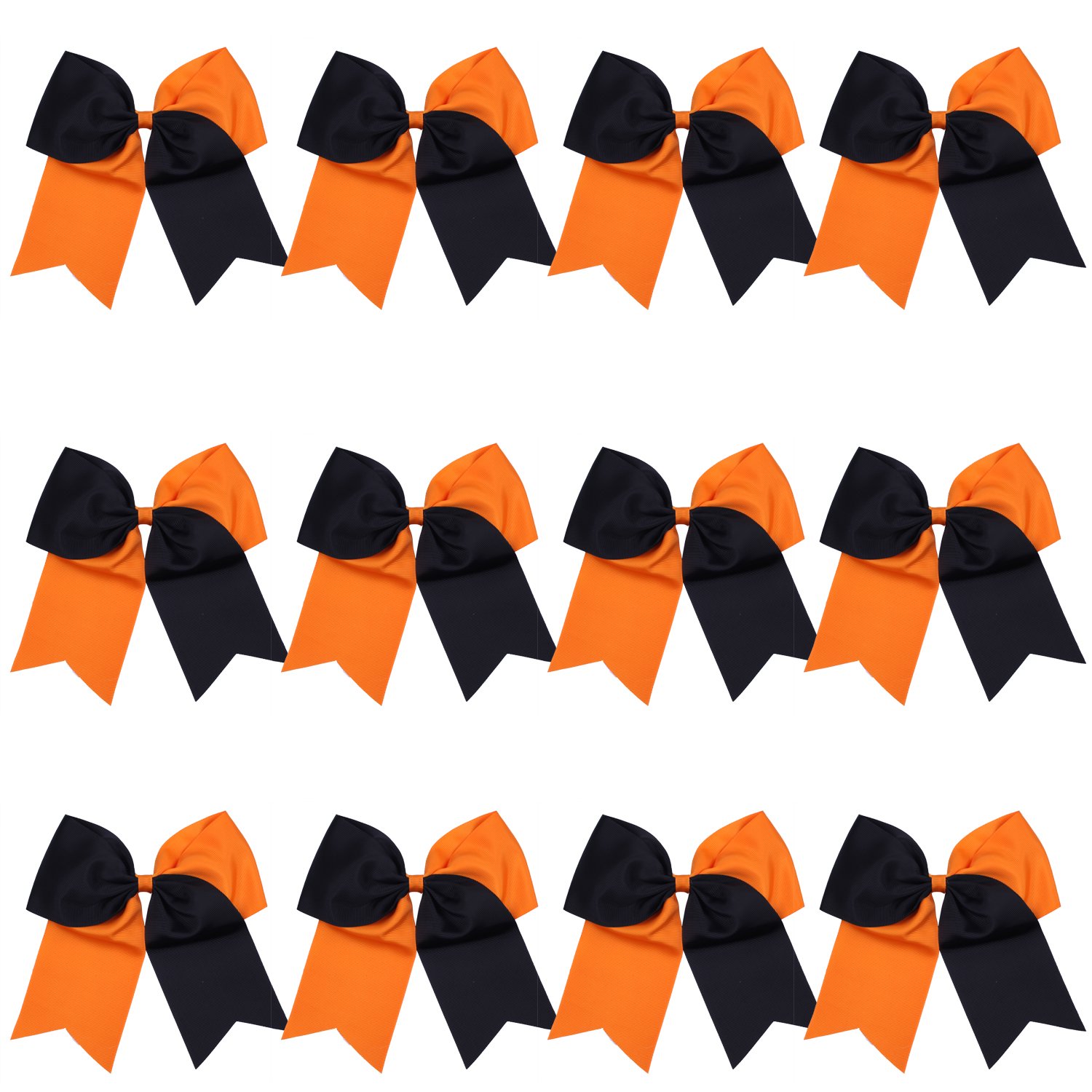 8 Inch 2 Colors Jumbo Cheerleader Bows Ponytail Holder Cheerleading Bows Hair 12 Pcs (Orange/Black)