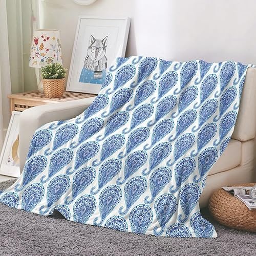 EHOMERY Mantas Personalizadas Frazada Suelo Manta Sofa Grande Fina Frazada Cama Verano Patrón Retro Manta De Acogida Mantas Decorativas Suaves Y Cómodas Azul 200x150cm