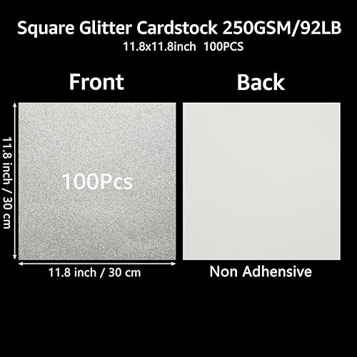 Miniatura 2 de Acrux7 100 hojas de cartulina plateada con purpurina de 12 x 12 pulgadas, papel de cartulina con purpurina para invitaciones, álbumes de recortes,