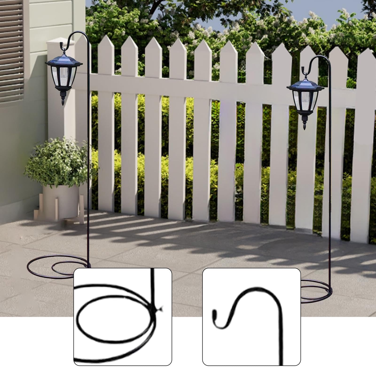 Lot de 2 Supports en Forme de Crochet de Berger, faciles à Installer, en Fer avec Base Plate, pour lanternes, Jardins et patios.