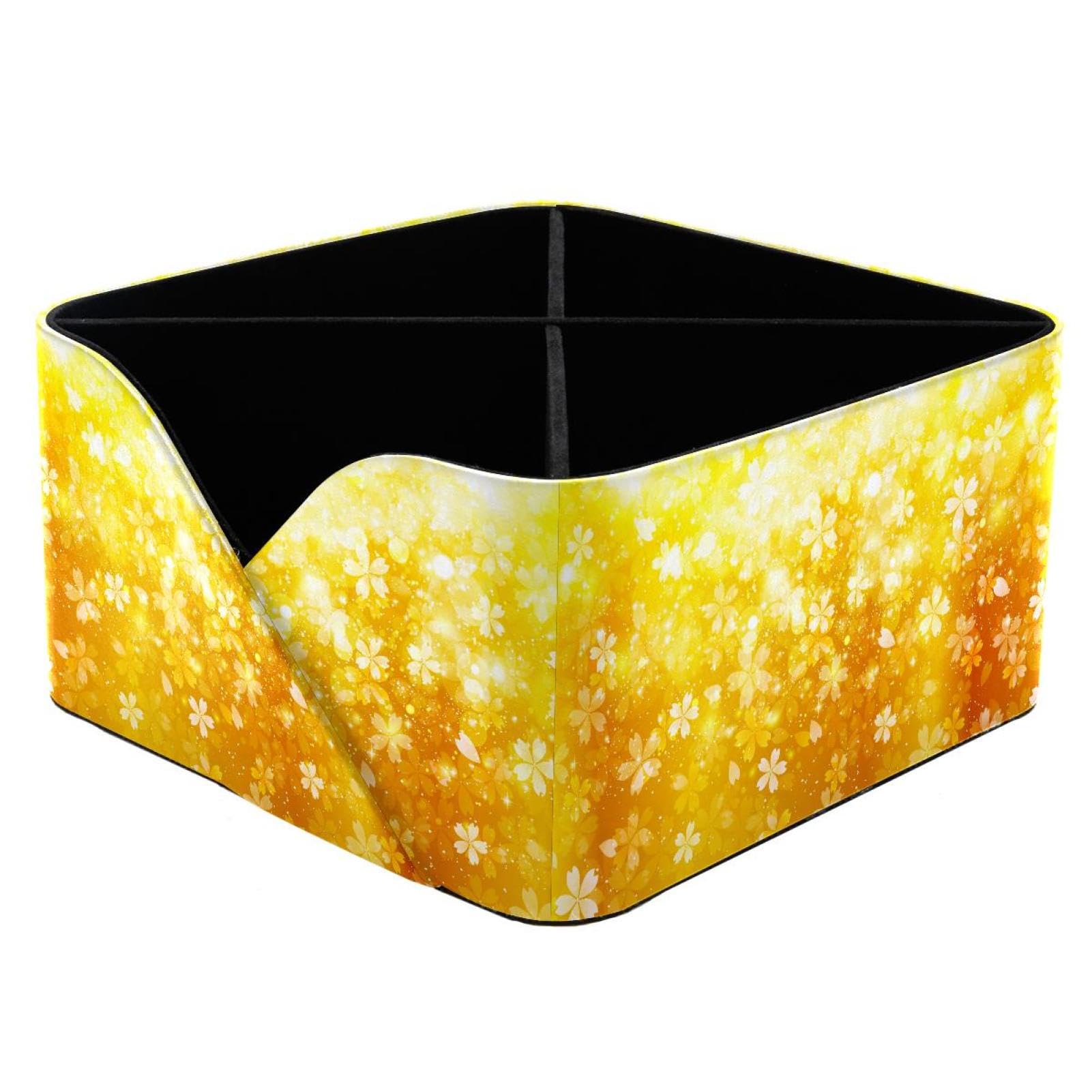 KengjuTesu Cherry Blossom Gold Flowers Pattern Desktop Organizer Pen Holder, Rectangular Pencil Cup for Office, Study and Makeup Stations