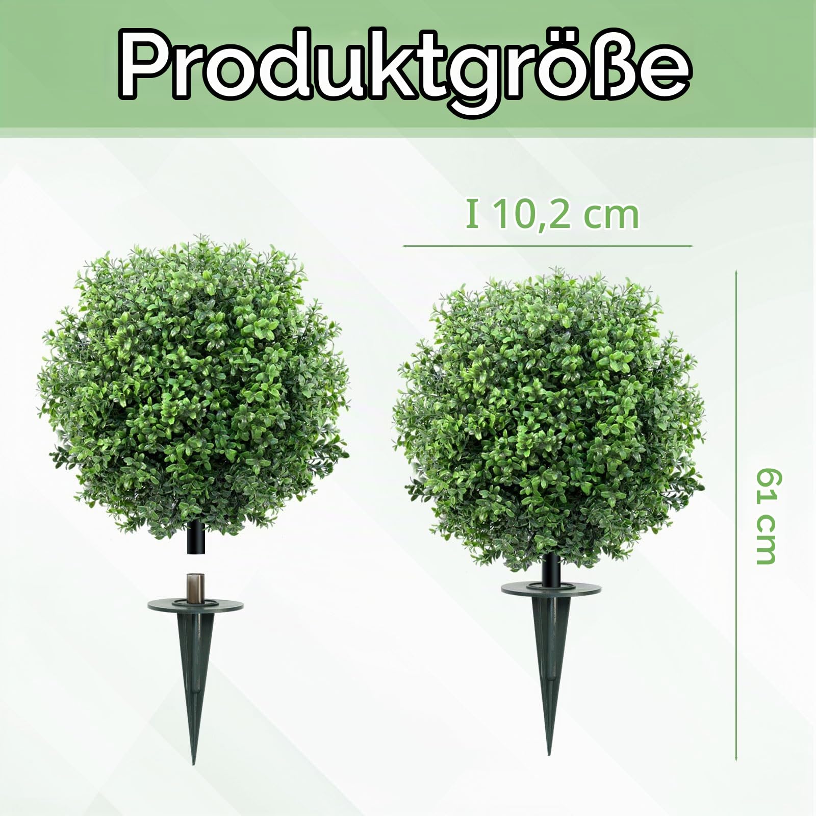 24-Zoll (60 cm) 2er-Set künstliche Buchsbaumkugeln – Frost- & UV-beständige, immergrüne Gartenkugeln für draußen. Mit Erdspießen für Terrasse, Balkon, Garten, Vorgarten und Innenbereich.