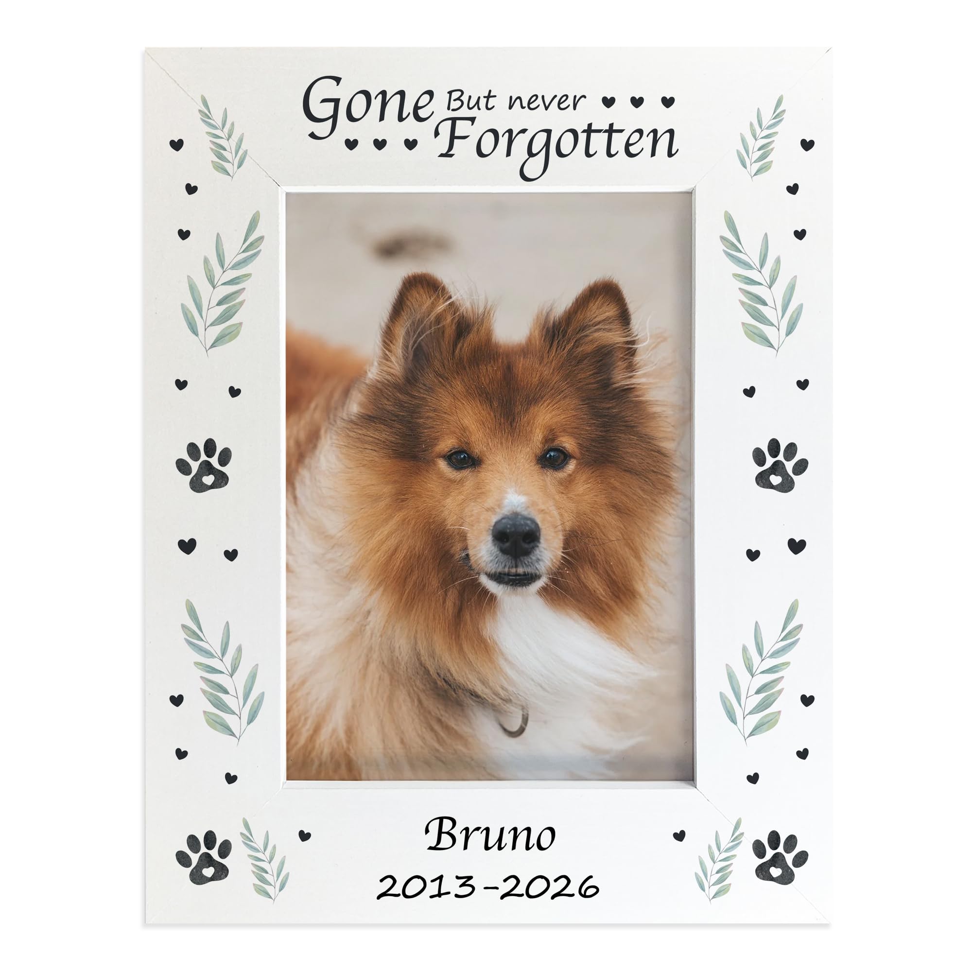 RED OCEAN Personalised Dog Memorial Photo Frame 7x5, Gone But Never Forgotten Pet Memorial Frame with Name and Dates, Paw Print Dog Remembrance Frame, Pet Loss Sympathy Gift