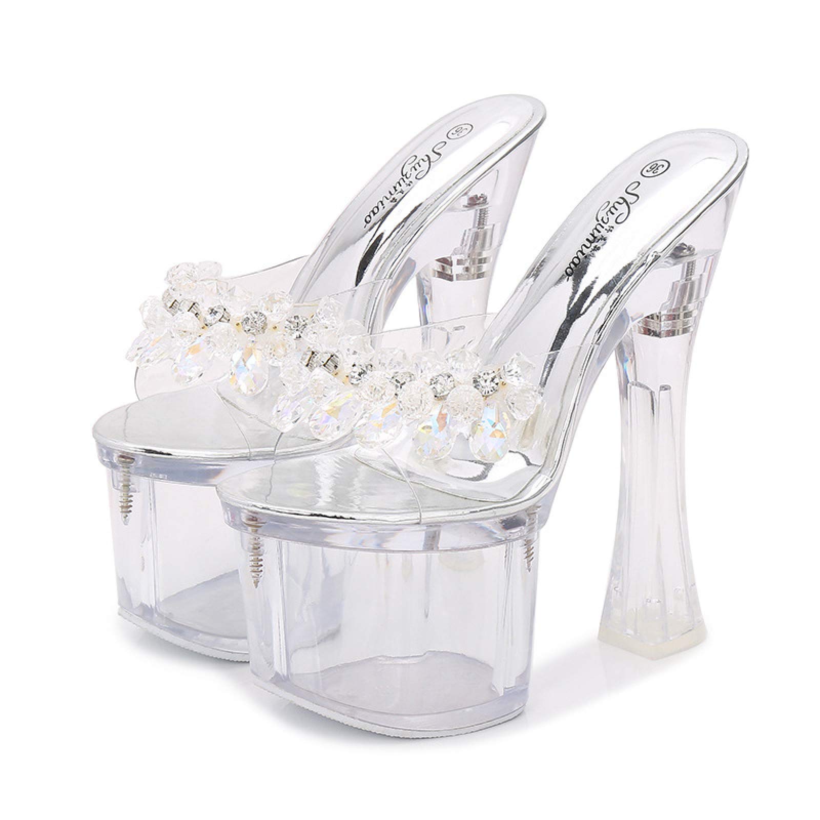 Pantofole dei Sandali di Cristallo della radura della Piattaforma di Slittamento della Piattaforma Dell'Alta Piattaforma degli Alti Talloni 17.5CM,Transparent-43