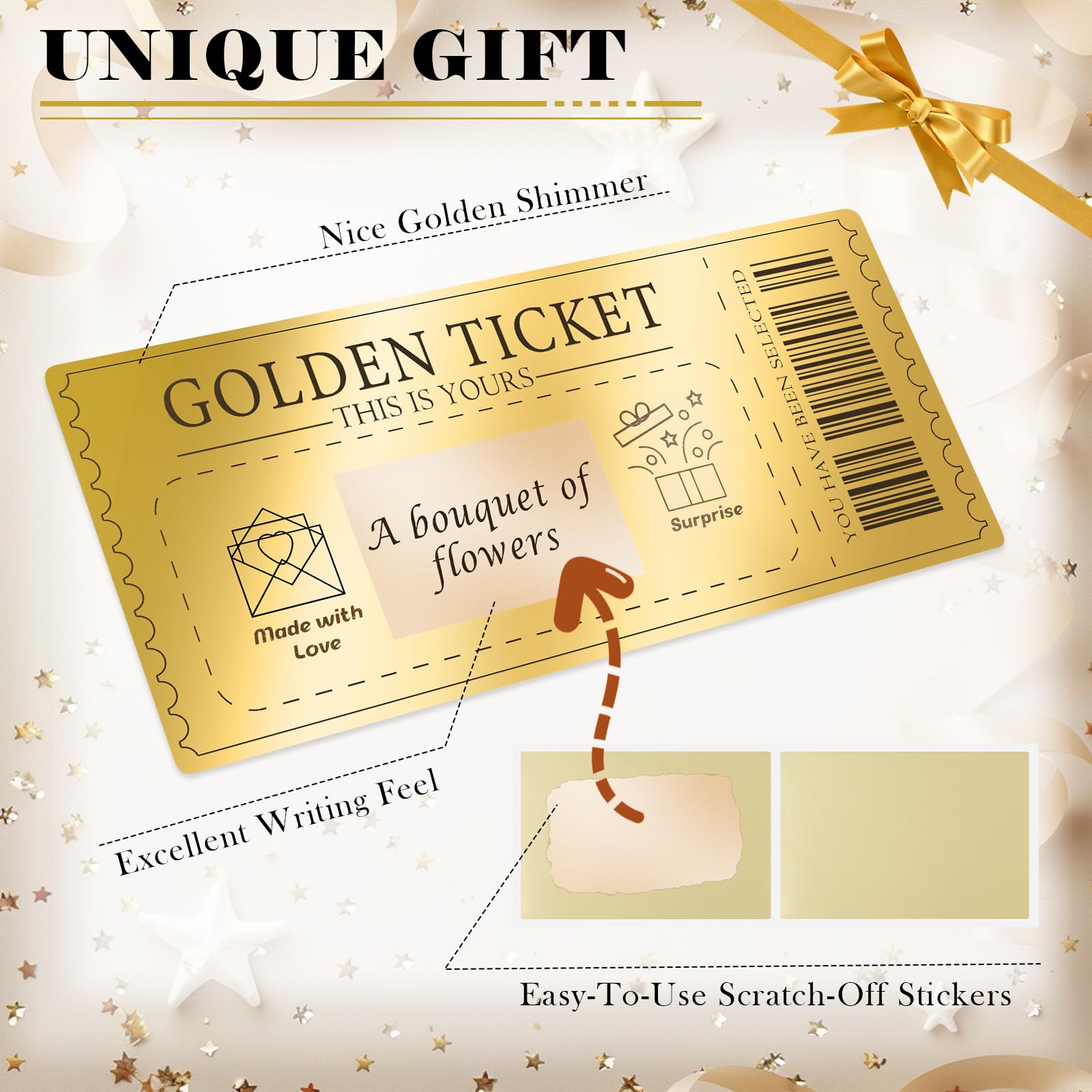 Carte À Gratter Personnalisable Golden Ticket 6 Set Avec Enveloppe