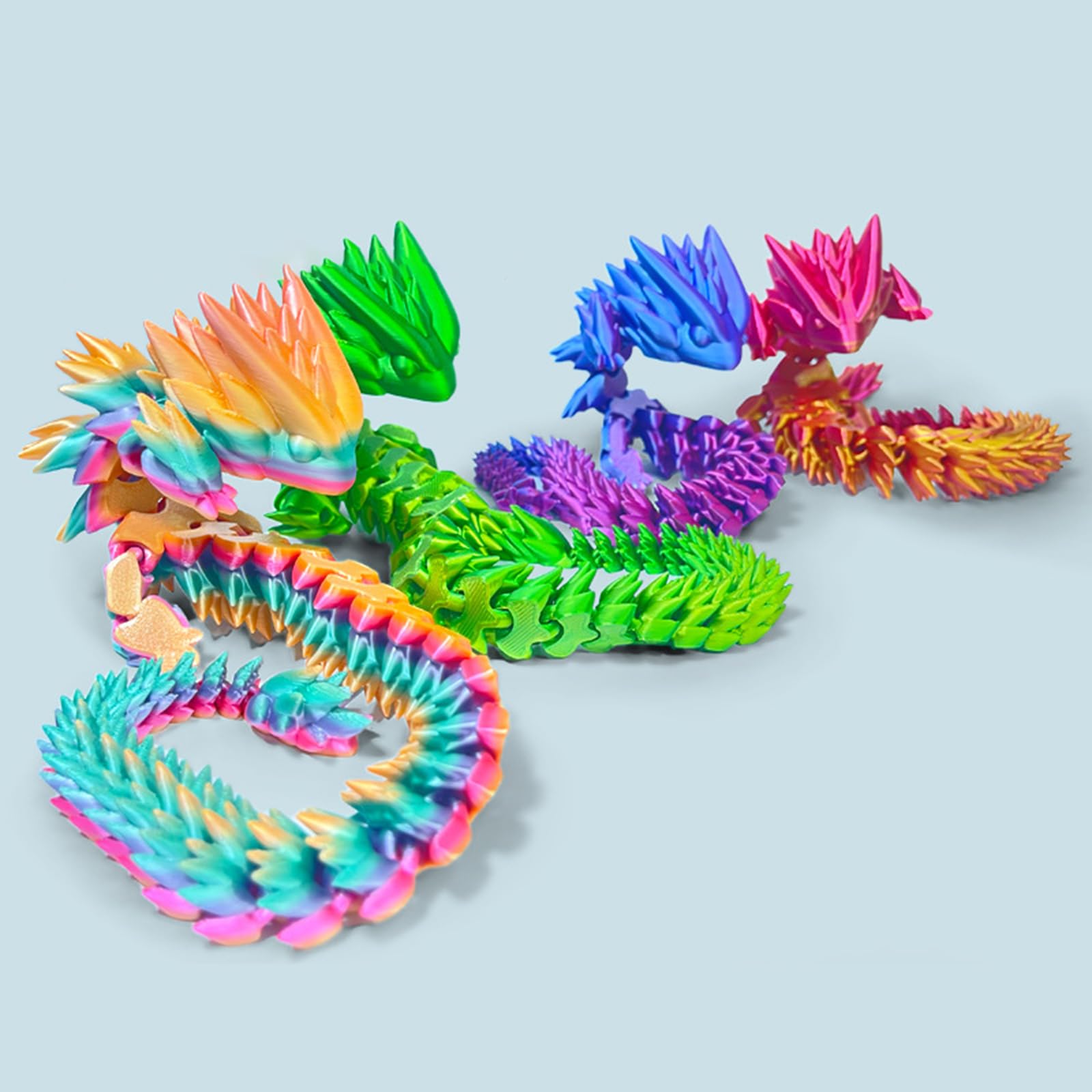 KEQAR Dragón Impreso En 3D De 14 Cm, Con Alas Móviles Y Escamas Detalladas, Colores Arcoíris Y Negro, Flexible