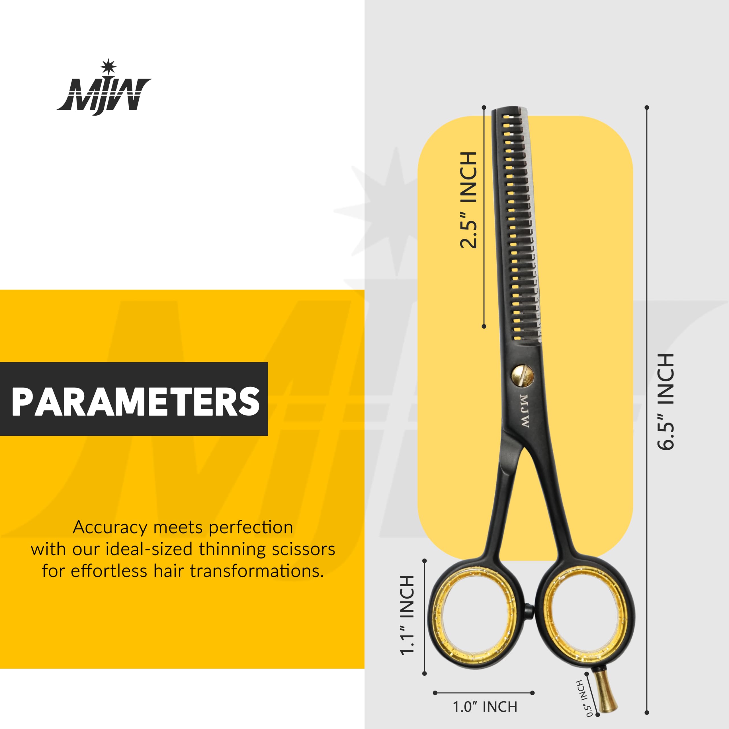 MJW Hair Thinning Scissors, Stainless Steel Hair Cutting Teeth Shears, Professional Barber Hairdressing Blending Shears - Image 2