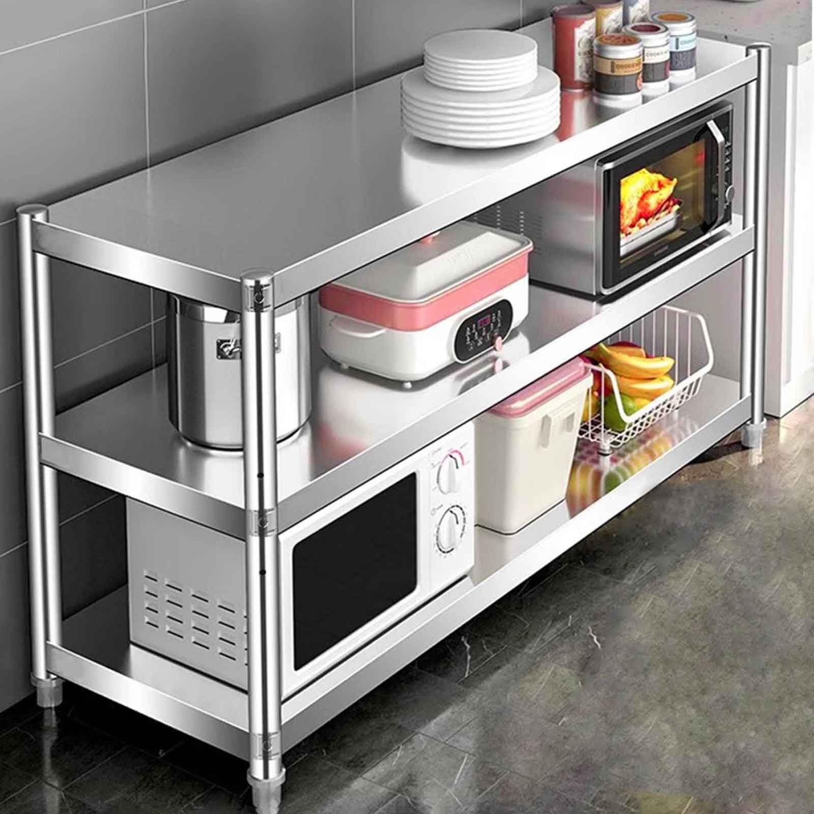 MYUYEE Adjustable 3 Tier Stainless Steel Kitchen Storage Shelves Multi Purpose Spice Rack & Microwave Stand Floor Standing Unit(80X30X80Cm)
