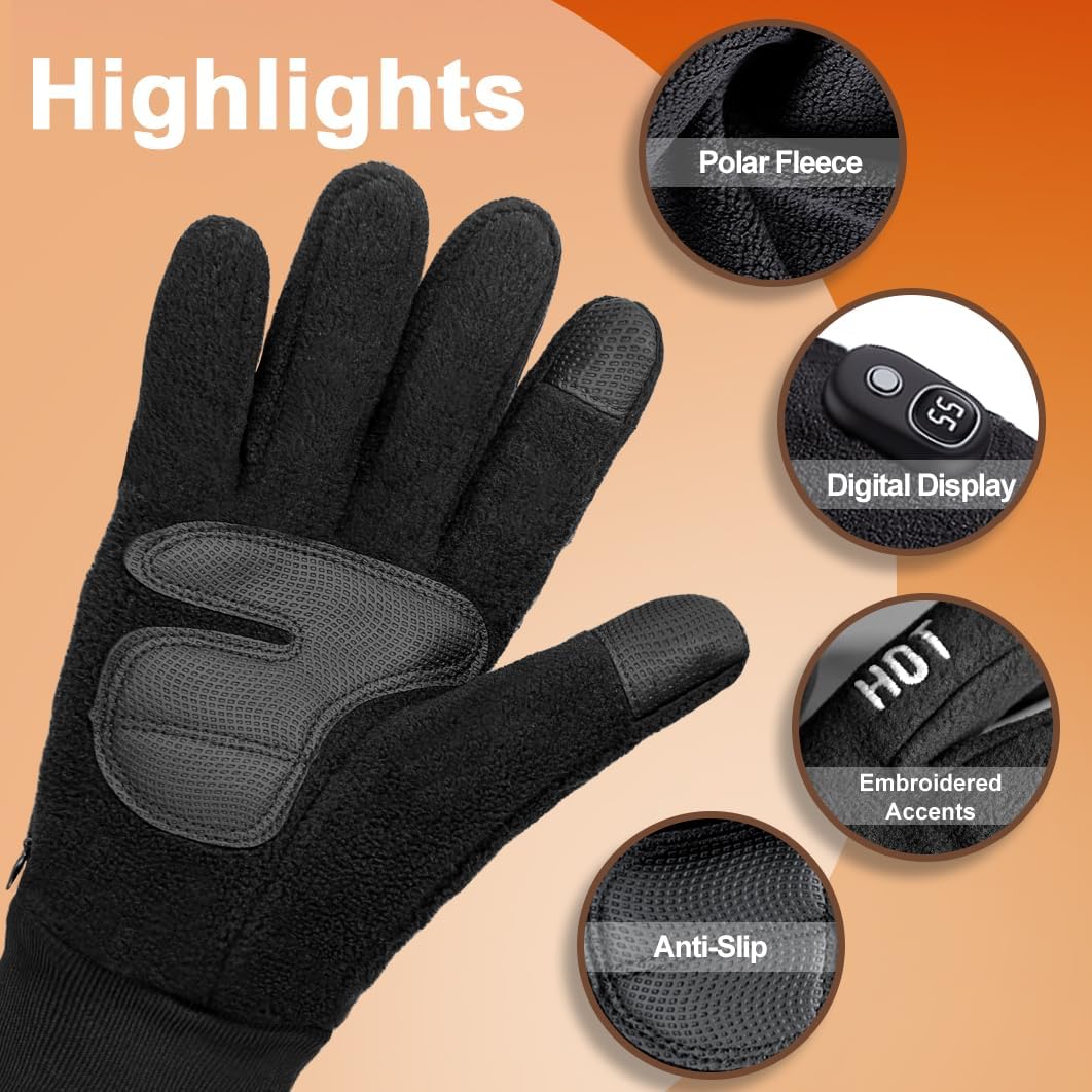Rechargeable Heated Winter Gloves for Women & Men with Touchscreen, Built-in Smart Display and Premium Polar Fleece, Ideal for Outdoor Skiing/Cycling/Hunting - Image 6
