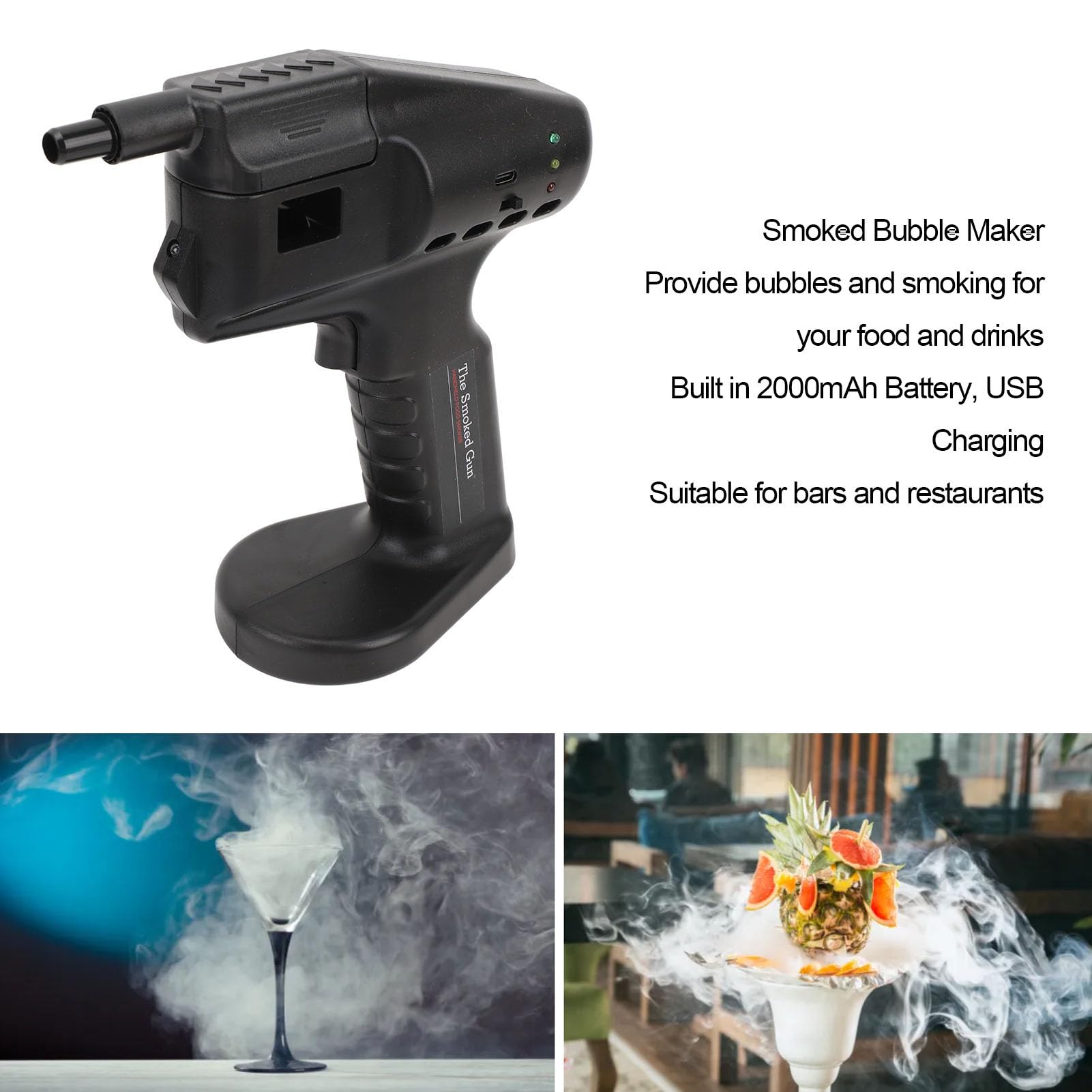 Ahumador de Cócteles de Mano, Kit de Infusor para Ahumador de Whisky, Ahumador de Mano para Fumar en Frío, Fabricante Portátil de Burbujas para Hacer Burbujas y Humo