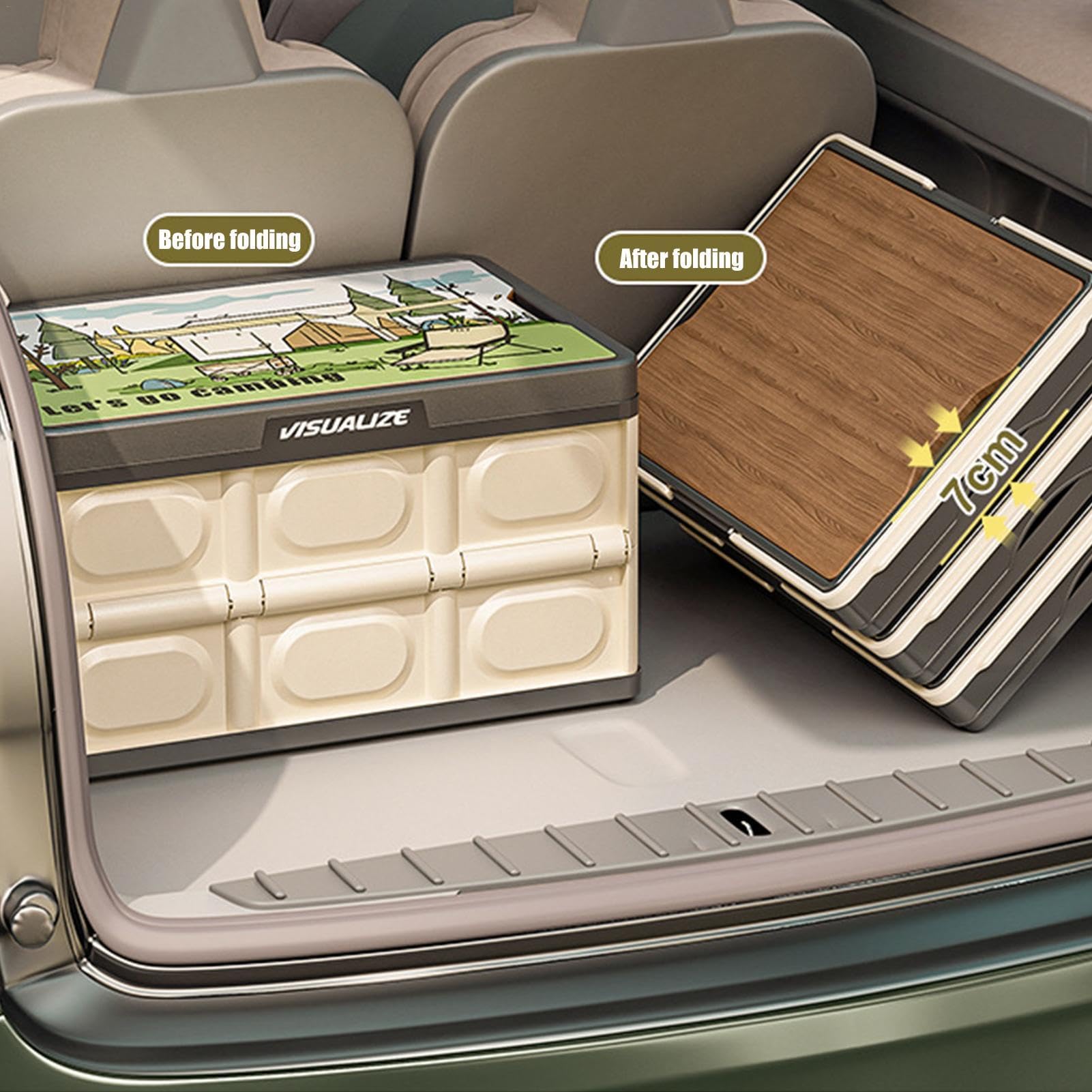 Chuck Box Camp Kitchen,Chuck Box Camp Kitchen para Camping | Recipiente de almacenamiento plegable con tapa de madera, asa – Organizador de maletero, multifuncional, cubierta impresa, gran capacidad
