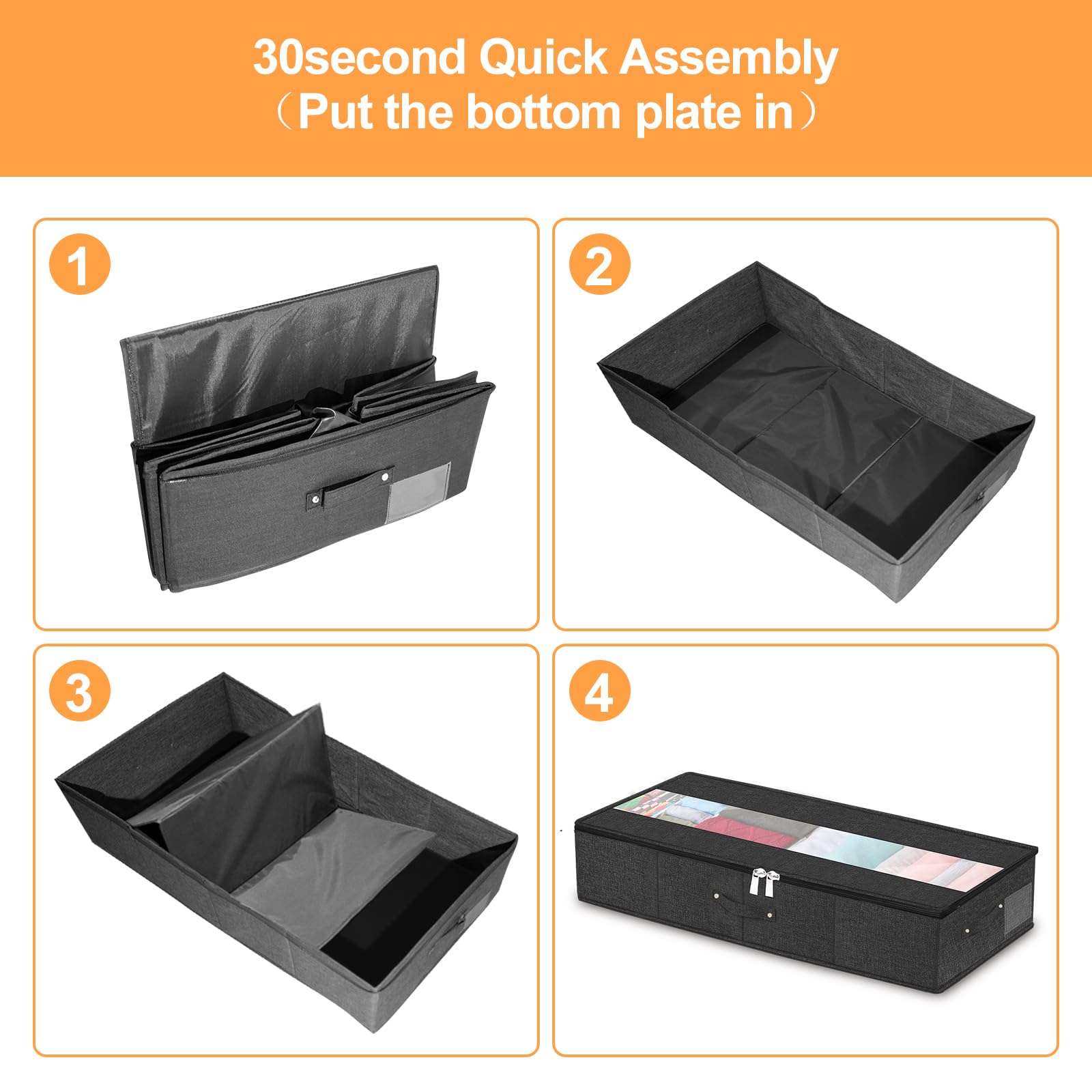 Contenitore sotto il letto con ruote, contenitori con coperchi, organizer per scarpe da mettere sotto il letto con grande capacità di 60 l, cassetto portaoggetti sotto il letto per vestiti,