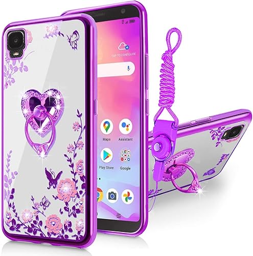 B-wishy Funda protectora para Alcatel TCL A3 A509DL para mujer, con purpurina de cristal, mariposa, corazón, floral, delgada, TPU de lujo, con