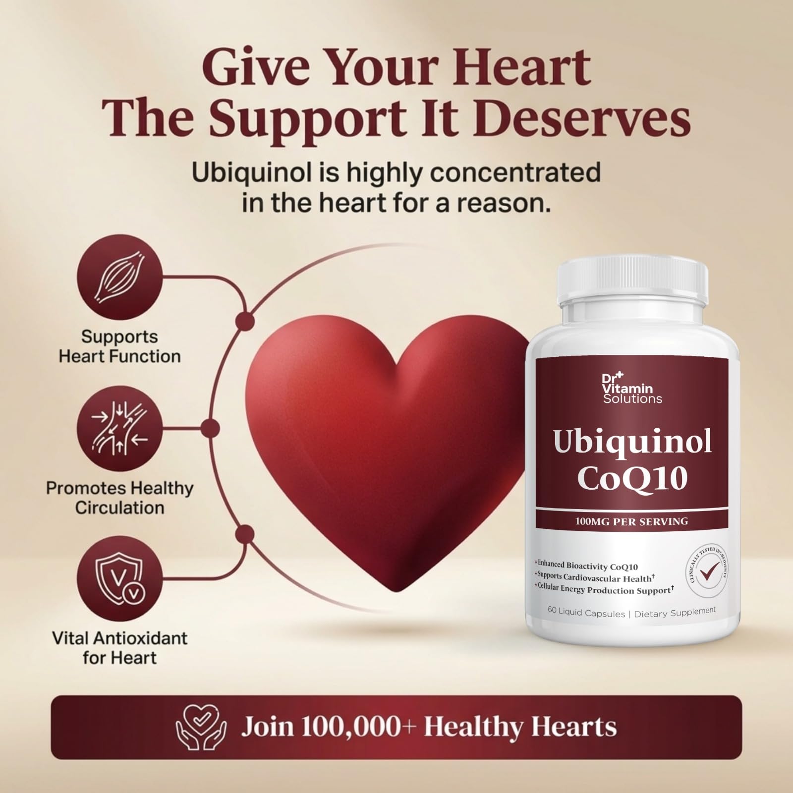 Ubiquinol CoQ10 100mg, Coenzyme Q10 Active Form, Heart Health Support — Amazon image 3