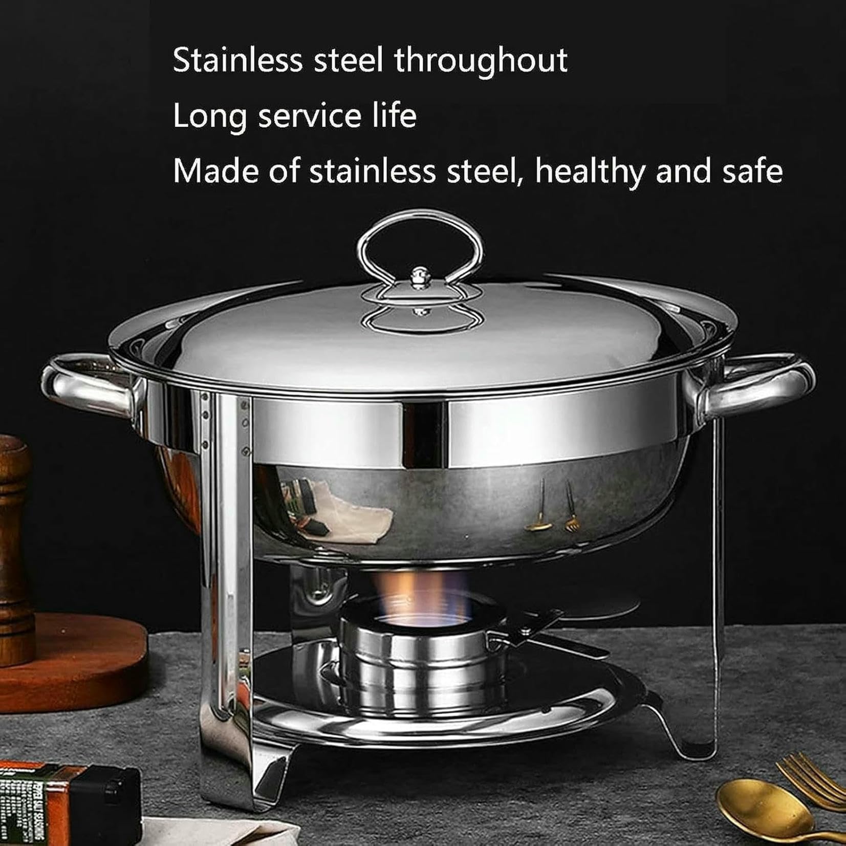 Plateau Chauffant en Acier Inoxydable de 3,5 L pour marmite Chaude – Chauffage à l'alcool, Four d'isolation carré pour hôtel, Buffet, Restauration~/
