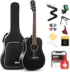 Donner 40 Inch Débutant Acoustic Guitar Cutaway Acustica Guitarra Bundle Kit avec prises en ligne gratuite Sac de leçon Tuner Capo Strap Mini Jumbo pour adulte Voyage Adolescent main droite noir brun DAJ-110CD