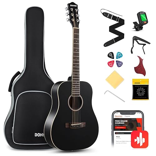 Vista 20 de Donner- Paquete de guitarra acústica Dreadnought de 36”, kit de guitarra para principiantes tamaño 3/4