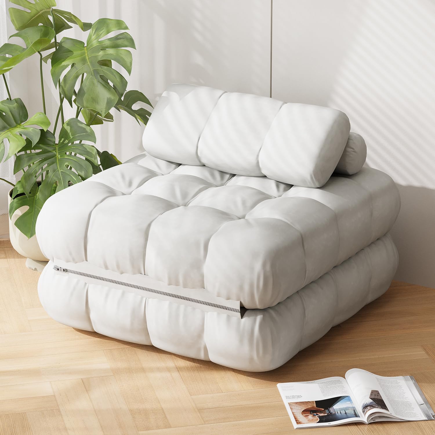 DSNAPE Folding Futon Sofa Bed, Single Size Convertible Sleeper Chair Bed with Pillow, Comfy Foldable Floor Mattress, Portable Fold Out Lounge Couch