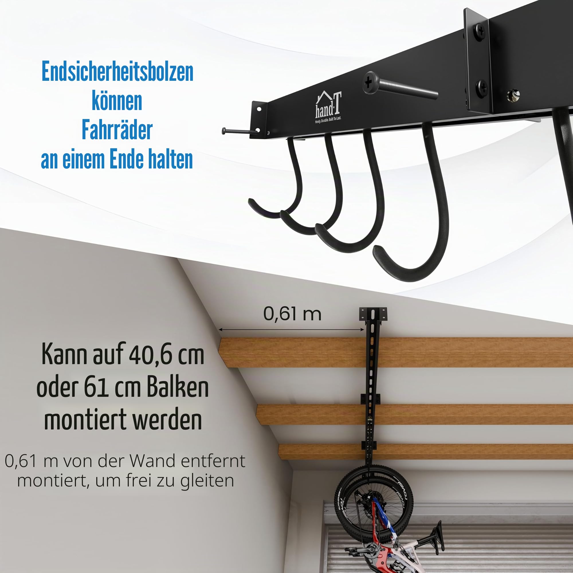USA Based Ceiling Bike Anhänger Slide Mount Up to 6 Bikes, Sliding Garage Fahrrad Storage, 51" Heavy Duty Hanging Haken Racks 450lbs Limit, Overhead Mounted Anhänger for Störung Bikes | Schwarz