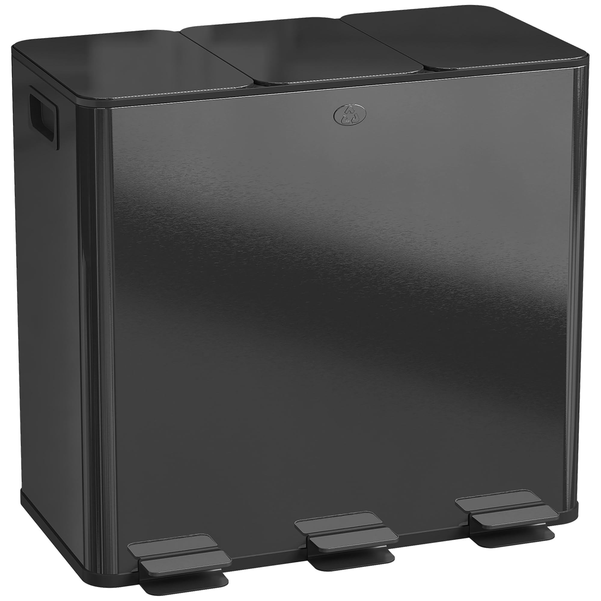 HOMCOM Pattumiera Differenziata 3 Scomparti 20L da Cucina a Pedale, Cestino Spazzatura con 3 Coperchi a Chiusura Silenziosa in Acciaio Inox e PP, 61.9x36.6x56.7 cm, Nero