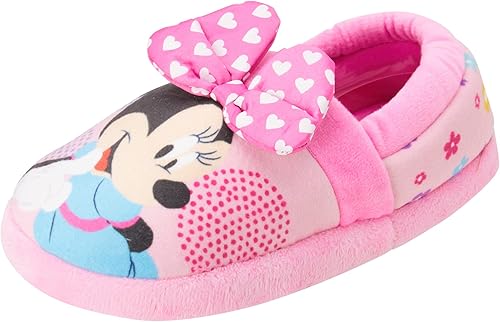 Disney Girls' Minnie Mouse Slippers - Plush Fuzzy Slippers, Non-Skid Sole (ToddlerLittle GirlBig Girl)