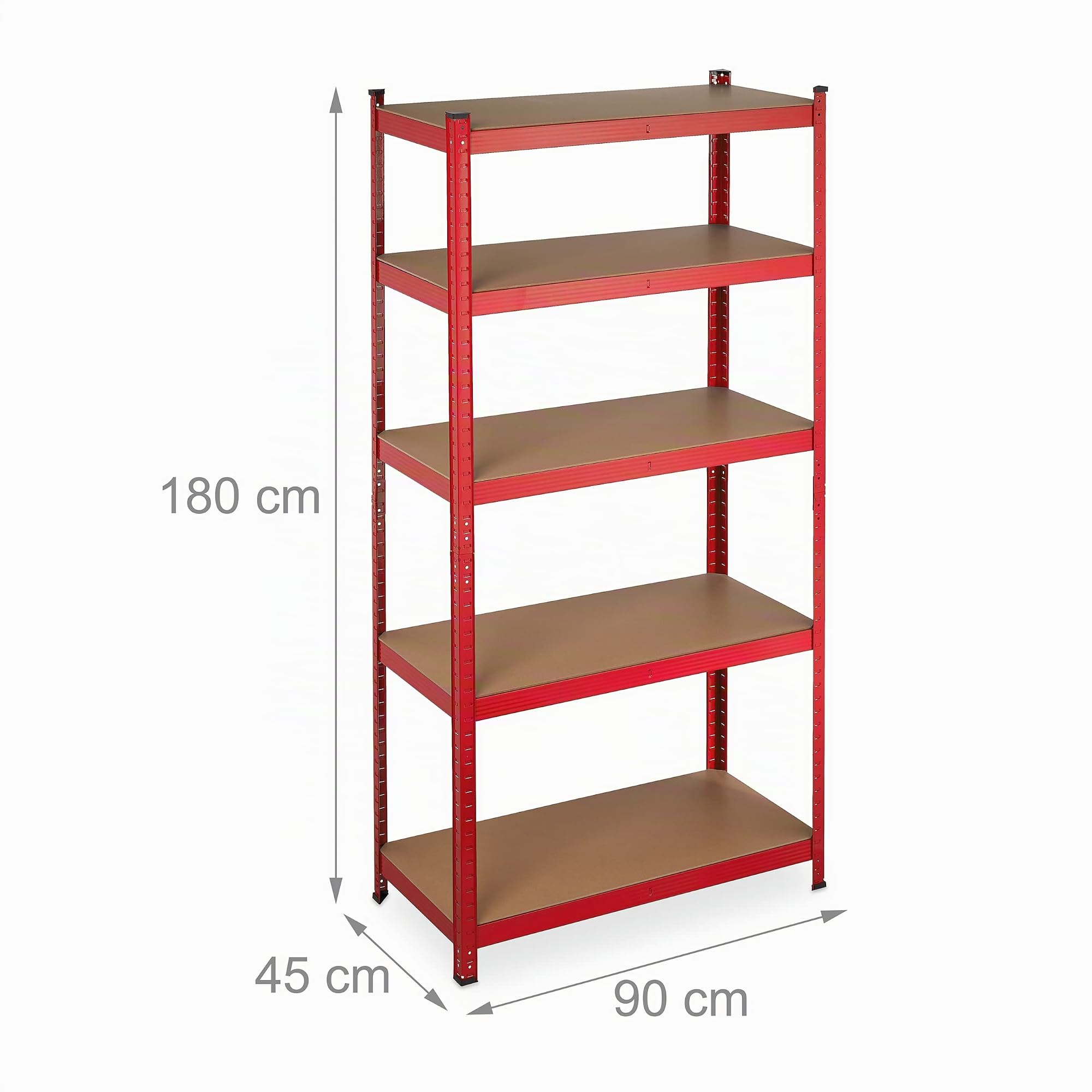 Relaxdays Estantería Metálica 5 Baldas, 180 x 90 x 45 cm, Resiste 875 kg, Cargas Pesadas, Montaje Sencillo, Taller, Rojo