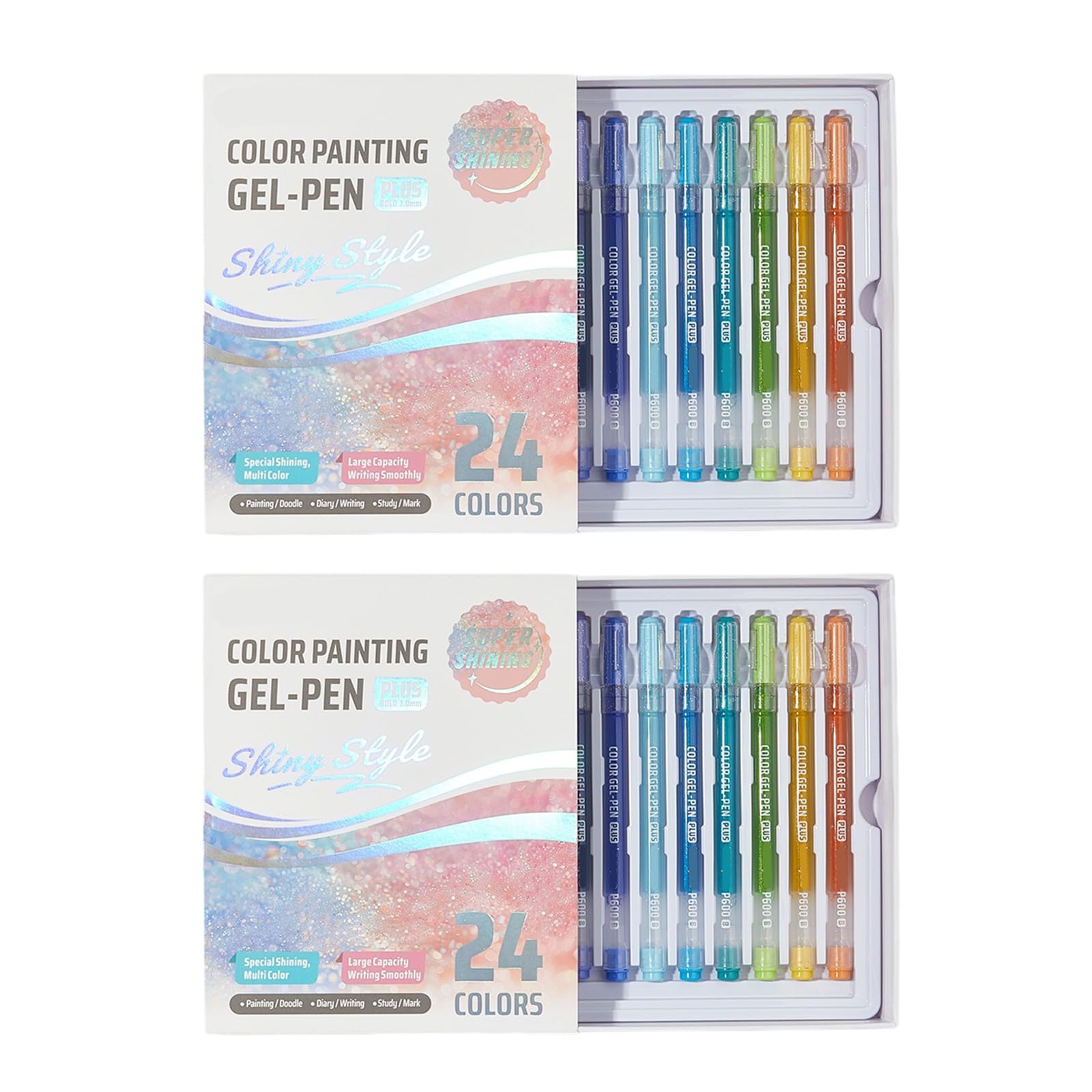 Lot de stylos à encre gel pailletée pour journal et croquis 24/48 dans un plateau pour écrire, étudier, marquer et prendre des notes