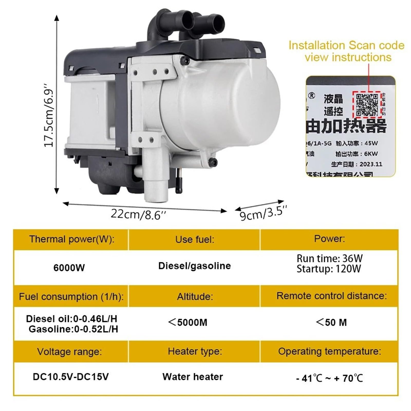 Nagrzewnica postojowa samochodowy Nagrzewnica 12V 6KW Podgrzewacz Paliwa Diesel Płynny Podgrzewacz Benzyny Przełącznik LCD Tłumik + Pompa Wody Urządzenie Ogrzewania Postojowego(One-way remote)