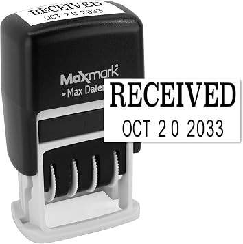 MaxMark Self-Inking Rubber Date Office Stamp with Received Phrase & Date - Black Ink Max Dater II, 12-Year Band