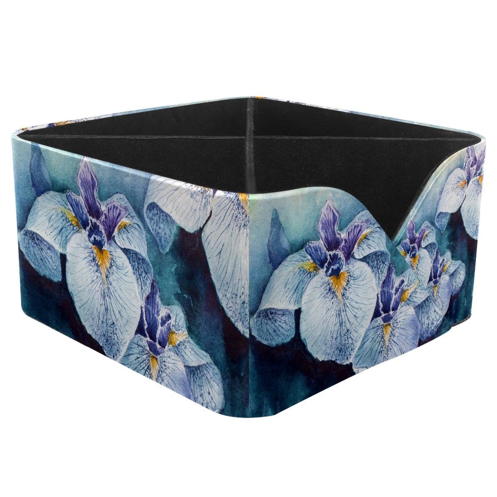 KengjuTesu Irises on Teal Desktop Organizer Pen Holder, Rectangular Pencil Cup for Office, Study and Makeup Stations