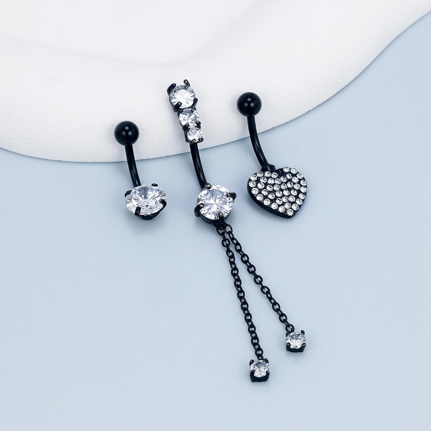 Vsnnsns 14G Heart Belly Button Ring Piercing Jewelry 316L Stainless Surgical Steel Cubic Zirconia Navel Rings Clear Heart CZ Reverse Belly Button Ring Piercing Jewelry for Women Men Hypoallergenic - Image 4